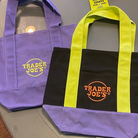 Trader Joe'S Handbags - Trader Joe's Tote Bags in Purple and Black set of two canvas